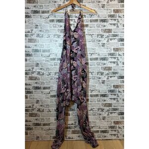 Buddha Pants Womens Purple Abstract Print Halter Harem Jumpsuit One Size Boho